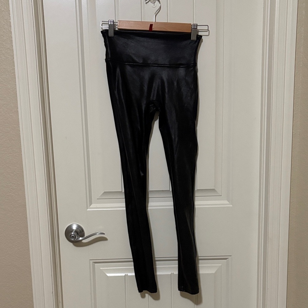 Spanx Black Faux‎ Leather High-Waist Leggings